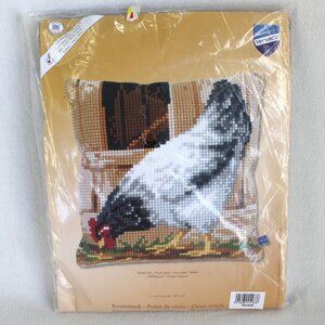 Vervaco Stamped Cross Stitch Kit Gray Chicken Hen 16" x 16" Pillow Needlepoint